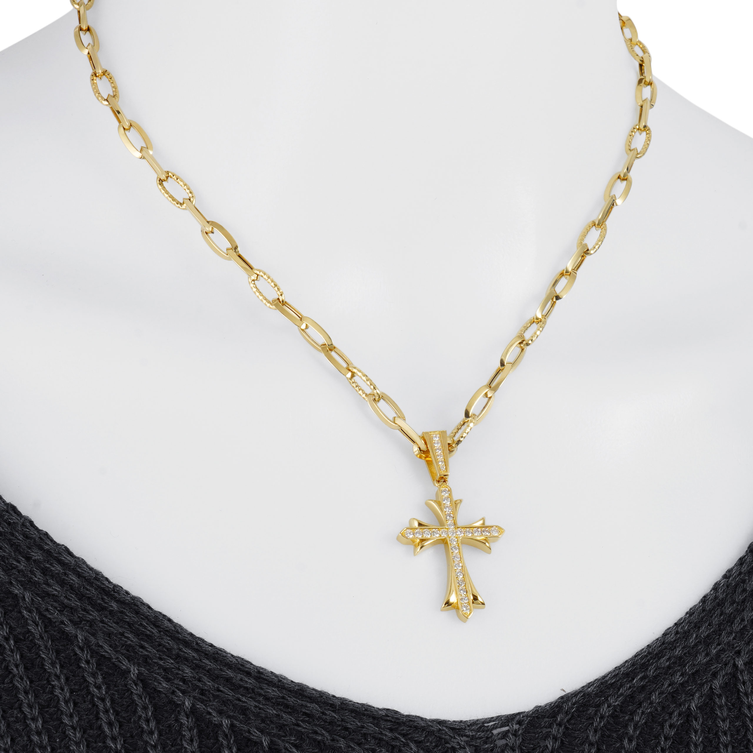 K18 18金 ゴールド パヴェ ダイヤモンド クロス ペンダント トップ