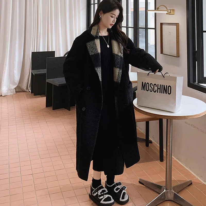 リバーシブルブロックチェックコート（黒）冬 チェックとブラックの