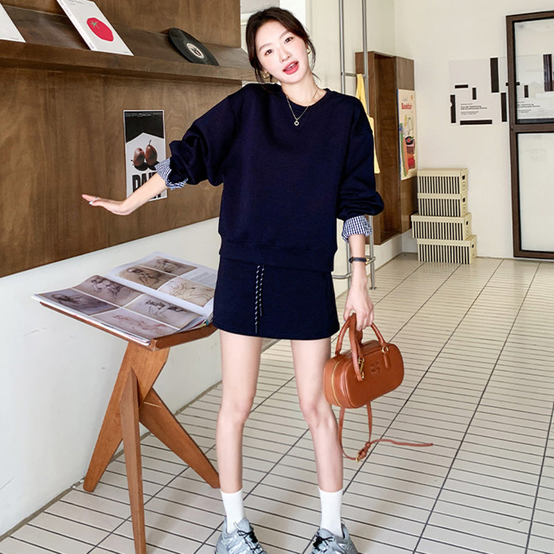 ネイビートップス×タイトミニスカート ネイビー 春/秋 セットアップ