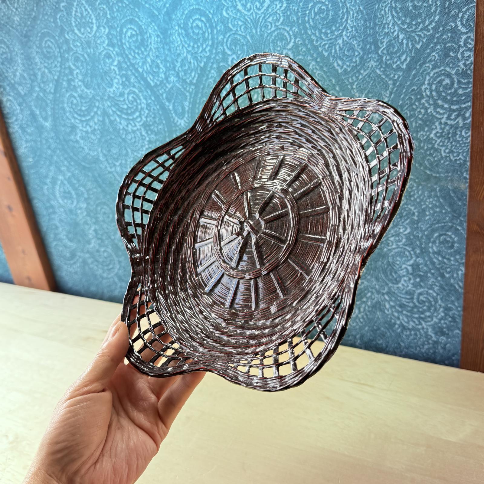 久留米 籃胎漆器 菓子器 花型