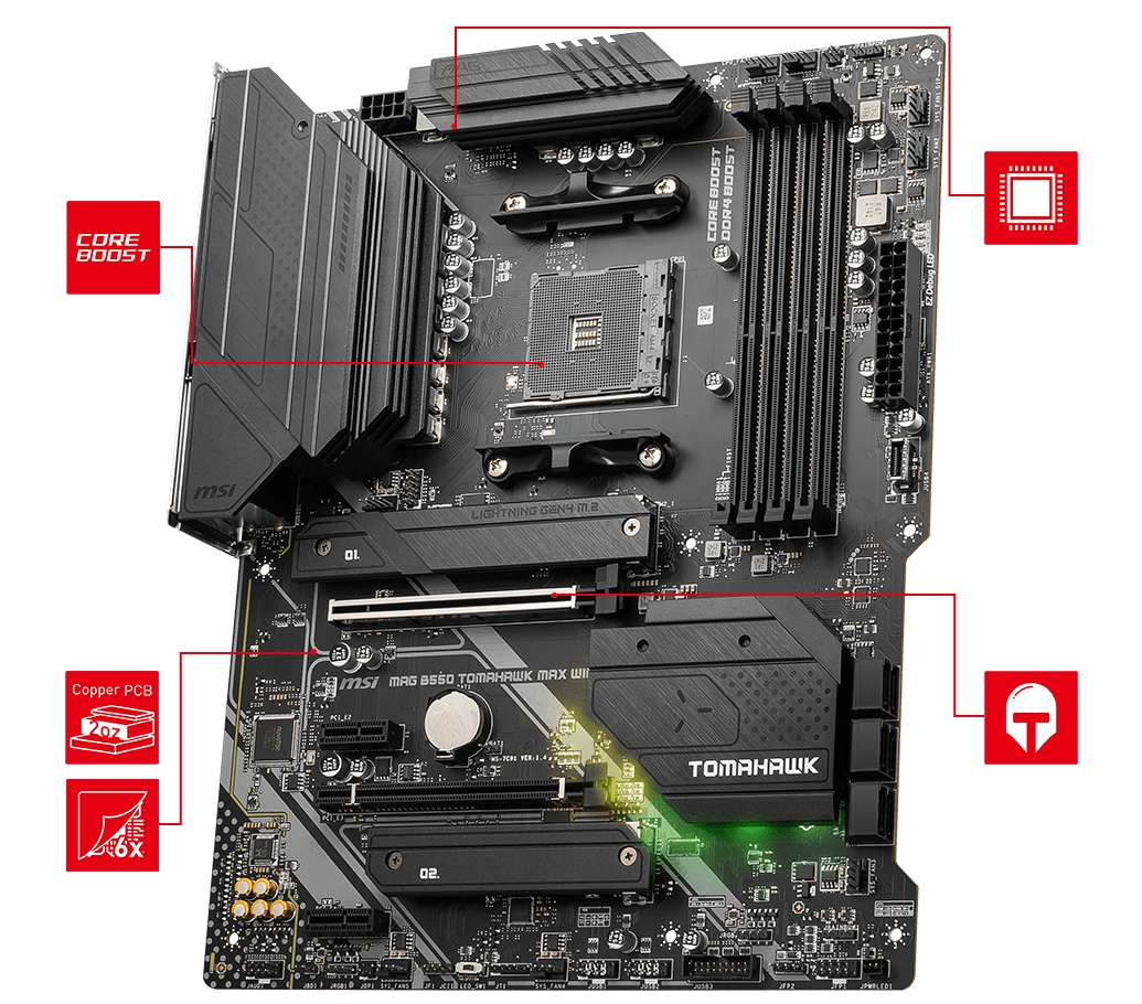 MSI MAG B550 TOMAHAWK MAX WIFI AMD AM4 DDR4 Lightning Gen 4 M.2