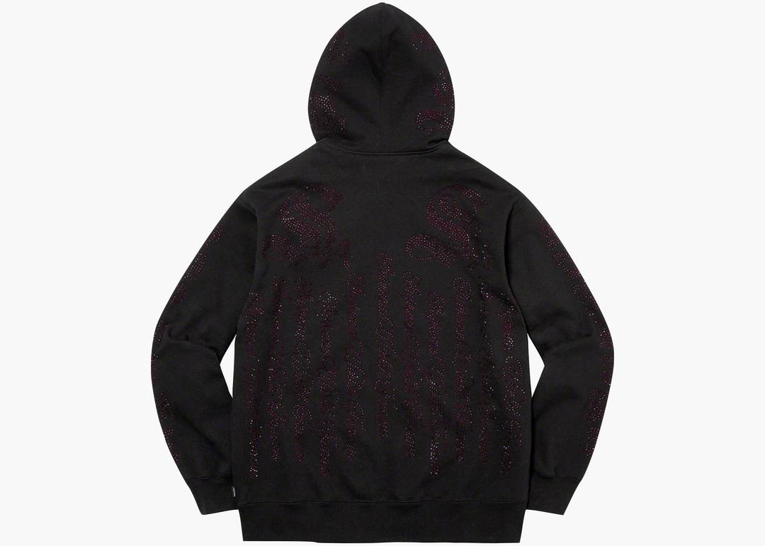 Supreme Rhinestone Zip Up Hooded Sweatshirt Black | Hype Clothinga