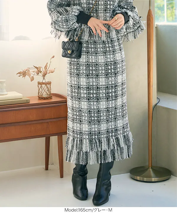 ツイードフリンジタイトスカート [M4150] - レディースファッション