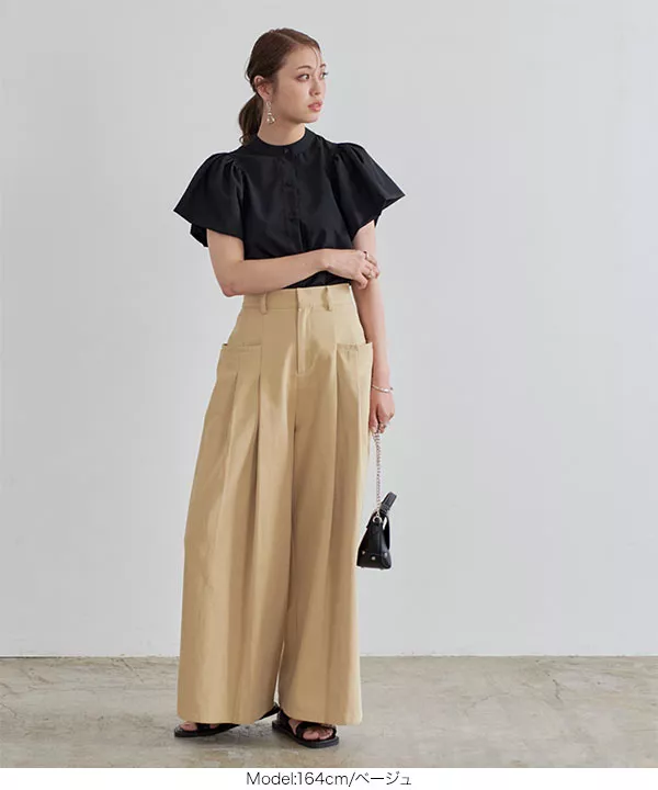 タックツイルハイウエストワイドパンツ [M3711] - レディース