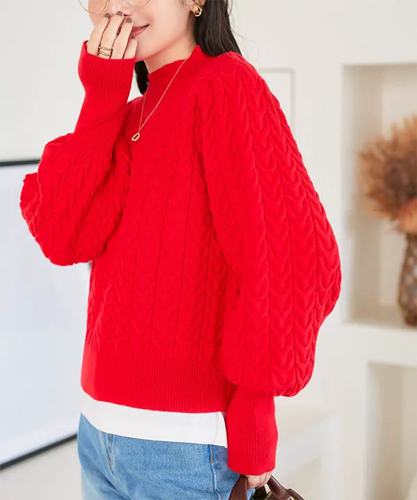 モックネックケーブルニットトップス [N1116] | トップス全品送料無料