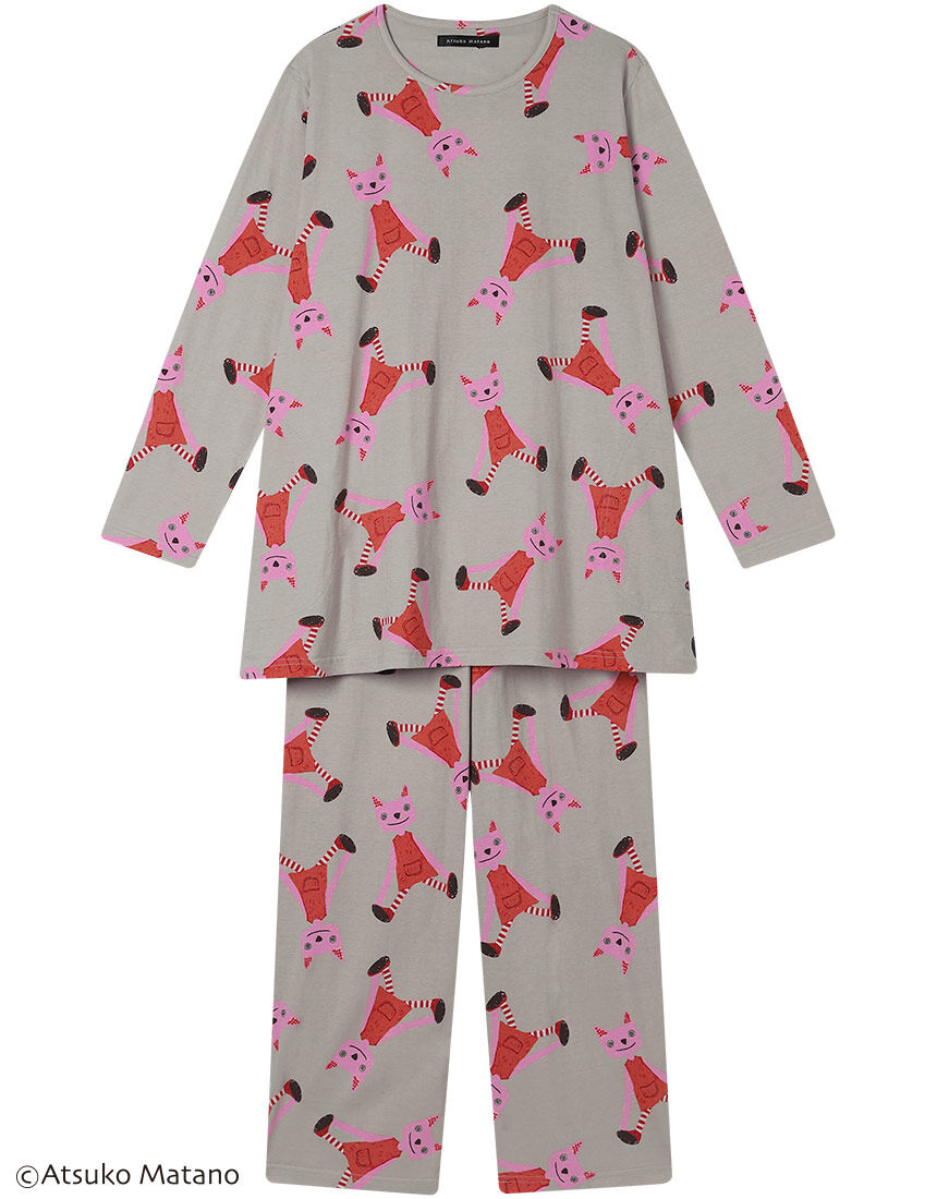 アツコマタノ 【綿100％】愛らしい猫のぬいぐるみデザイン パジャマ