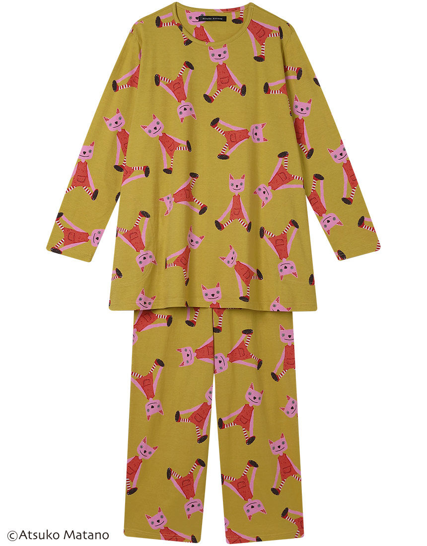 アツコマタノ 【綿100％】愛らしい猫のぬいぐるみデザイン パジャマ