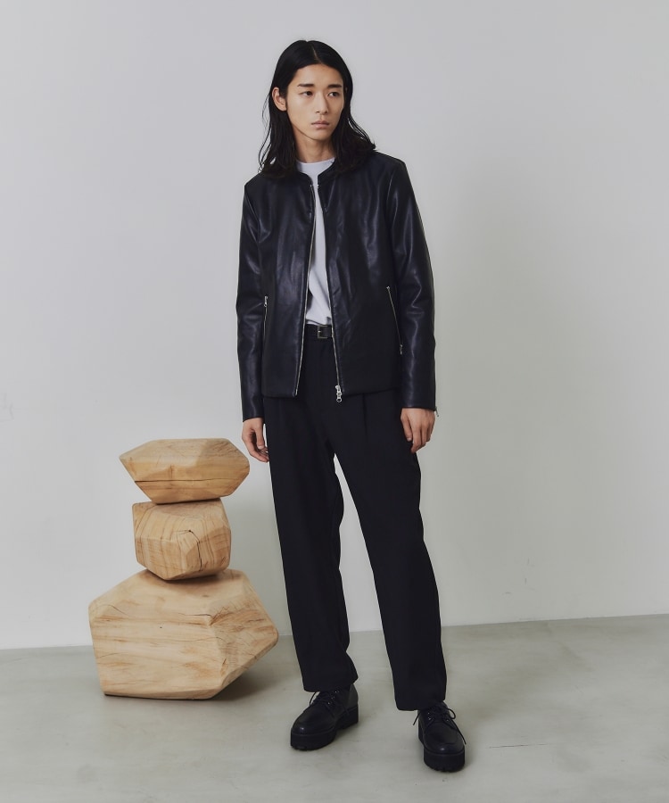 WEB限定】シンセティックレザーシングルライダースジャケット