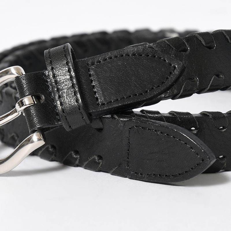 BRAIDED LEATHER BELT -BLACK- | IN ONLINE STORE