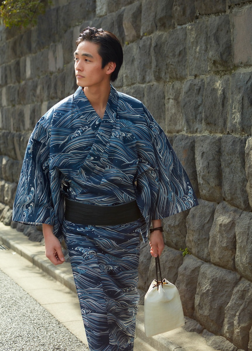 浴衣 波間にくじら 濃紺（ご予約受注品） | 男の浴衣 | やまと