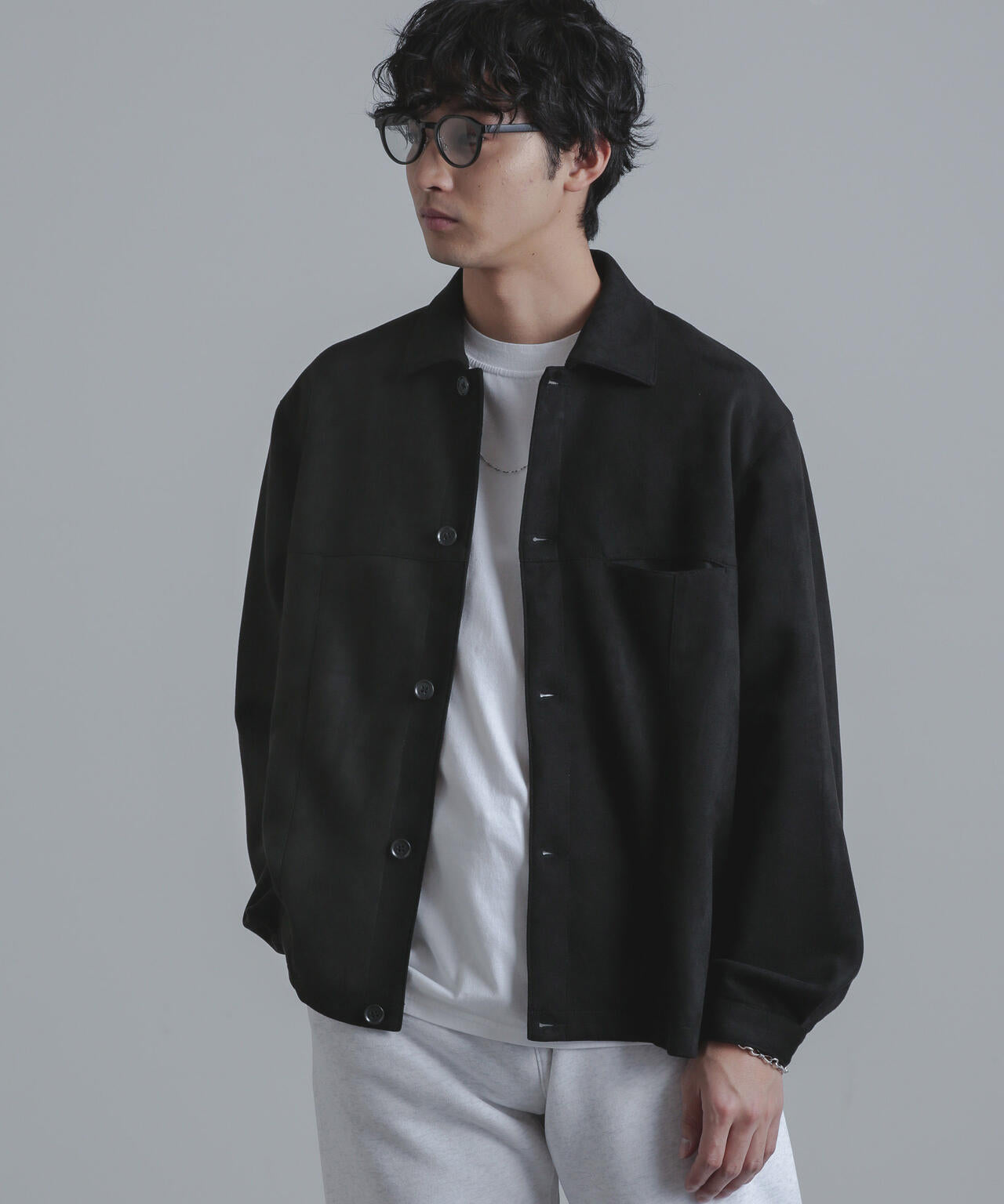フェイク スウェード ストレッチ リラックス シャツ ブルゾン