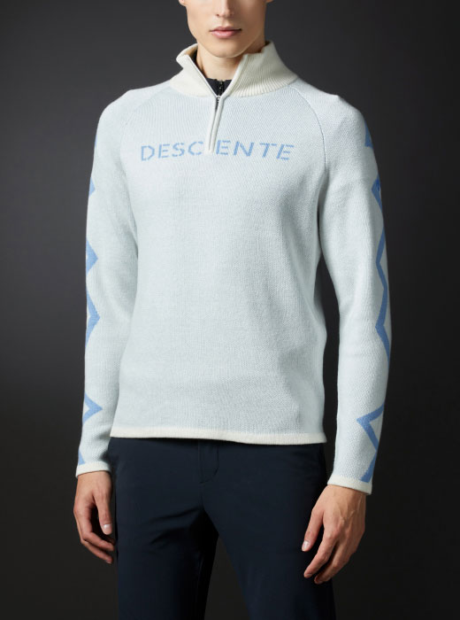 ウールナイロンジャカードフロントジップセーター【アウトレット