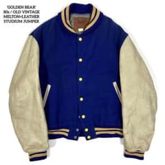 希少 80s USA製ジャックダニエル ゴールデンベアー製 袖レザー スタジャン