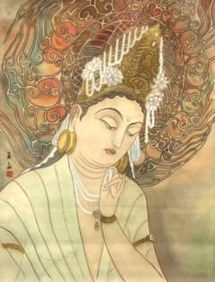 津端道彦／福島柳圃 山名貫義師事「瀑布紅葉」掛軸 絹本