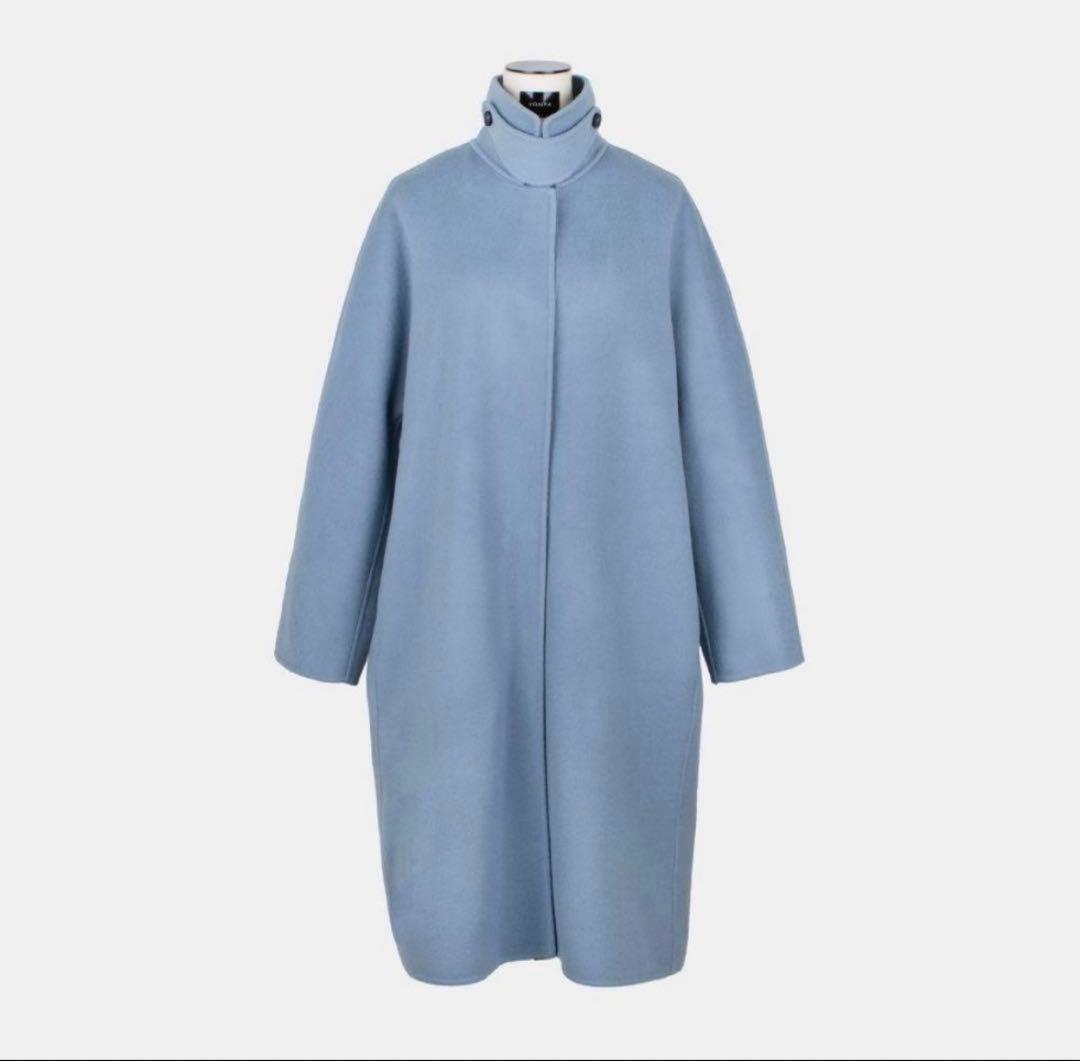 【YONFA】リバーコート　スモーキーブルー Liyoca（リヨカ） コート モヘアシャギー ハーフ丈 ライトブルー