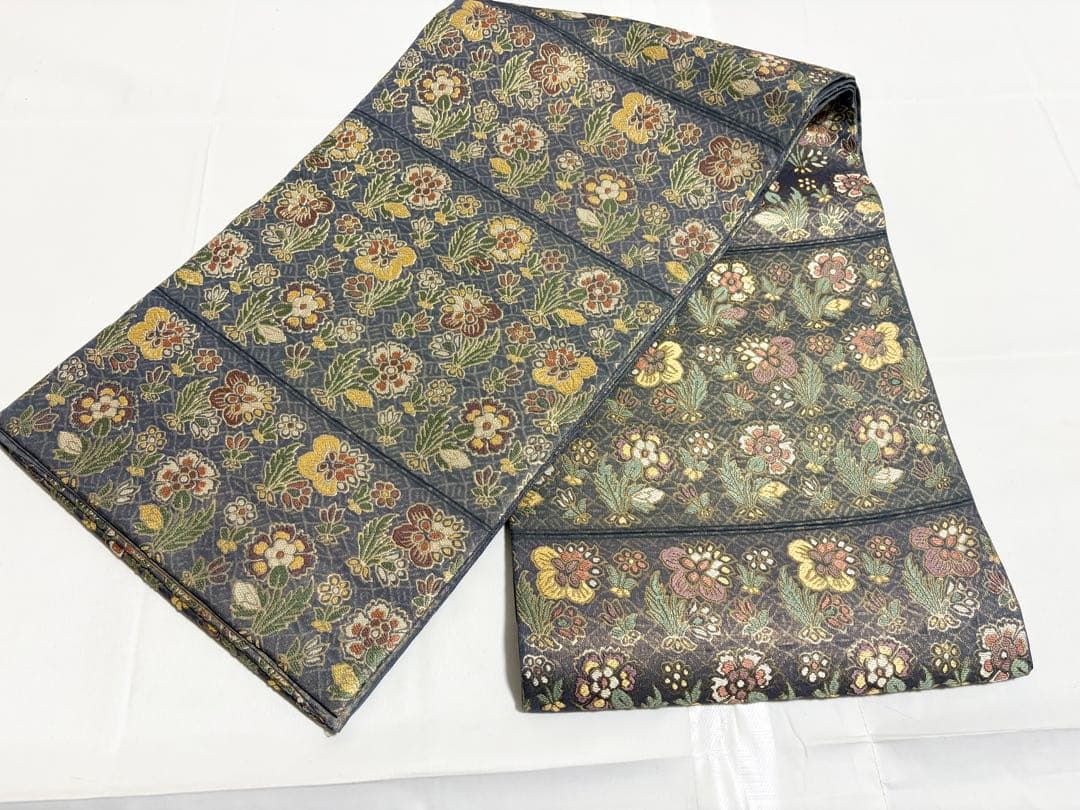 A5 更紗段文 唐草唐花 金糸 正絹 六通 袋帯 フォーマル O2 着物・浴衣