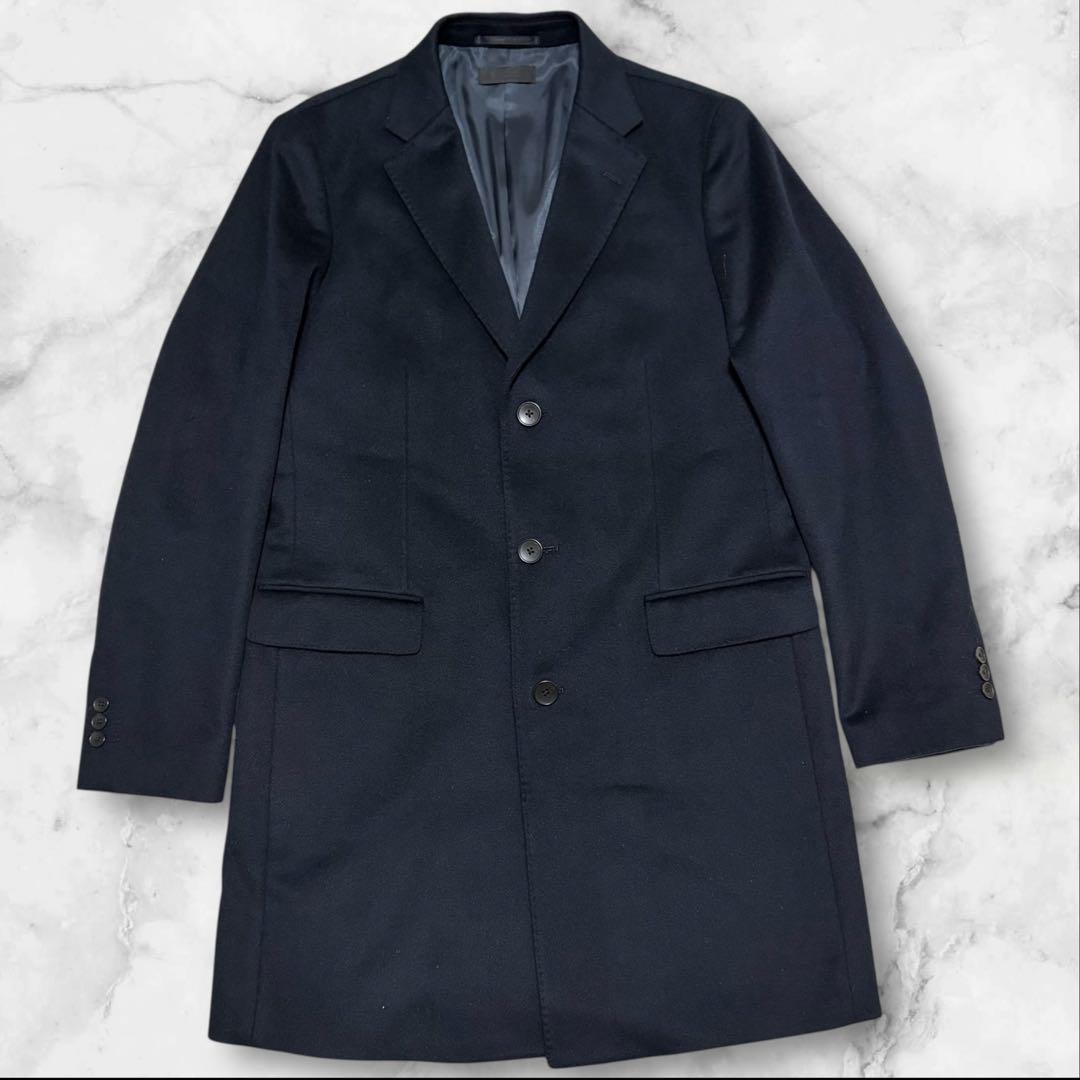 UNIQLO カシミア混 ネイビー チェスターコート Lサイズ