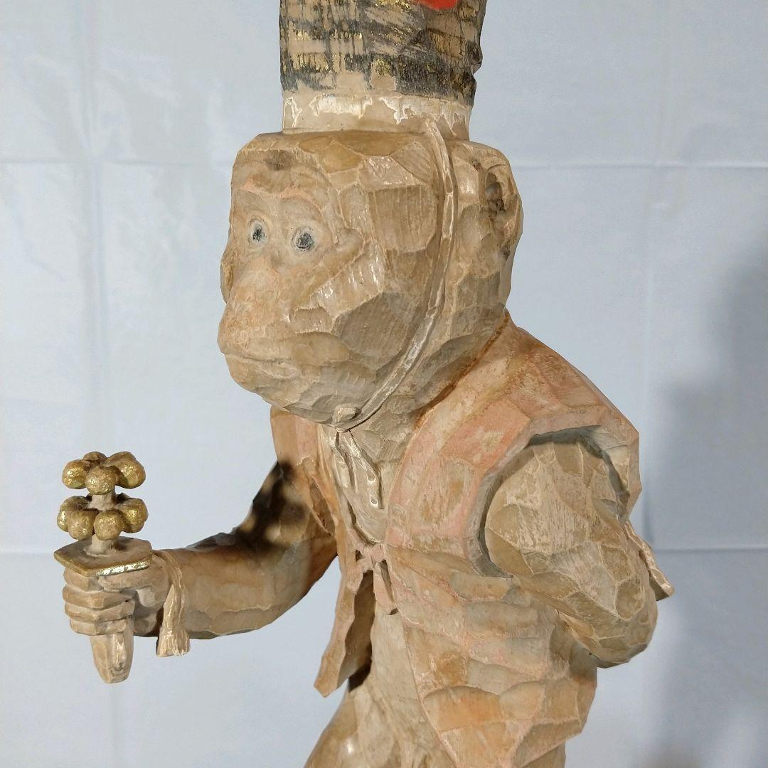 松浦良 作 三番叟 /木彫 共箱 能楽 猿