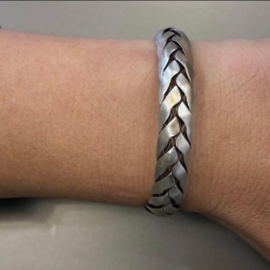 カレンシルバー メンズバングル 高純度シルバー ハンドメイド 編み込み