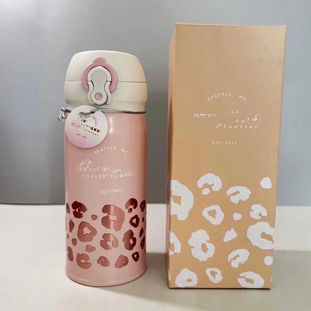 スタバ ステンレスボトル真空断熱350ml 保温保冷 ピンク ヒョウ柄 箱