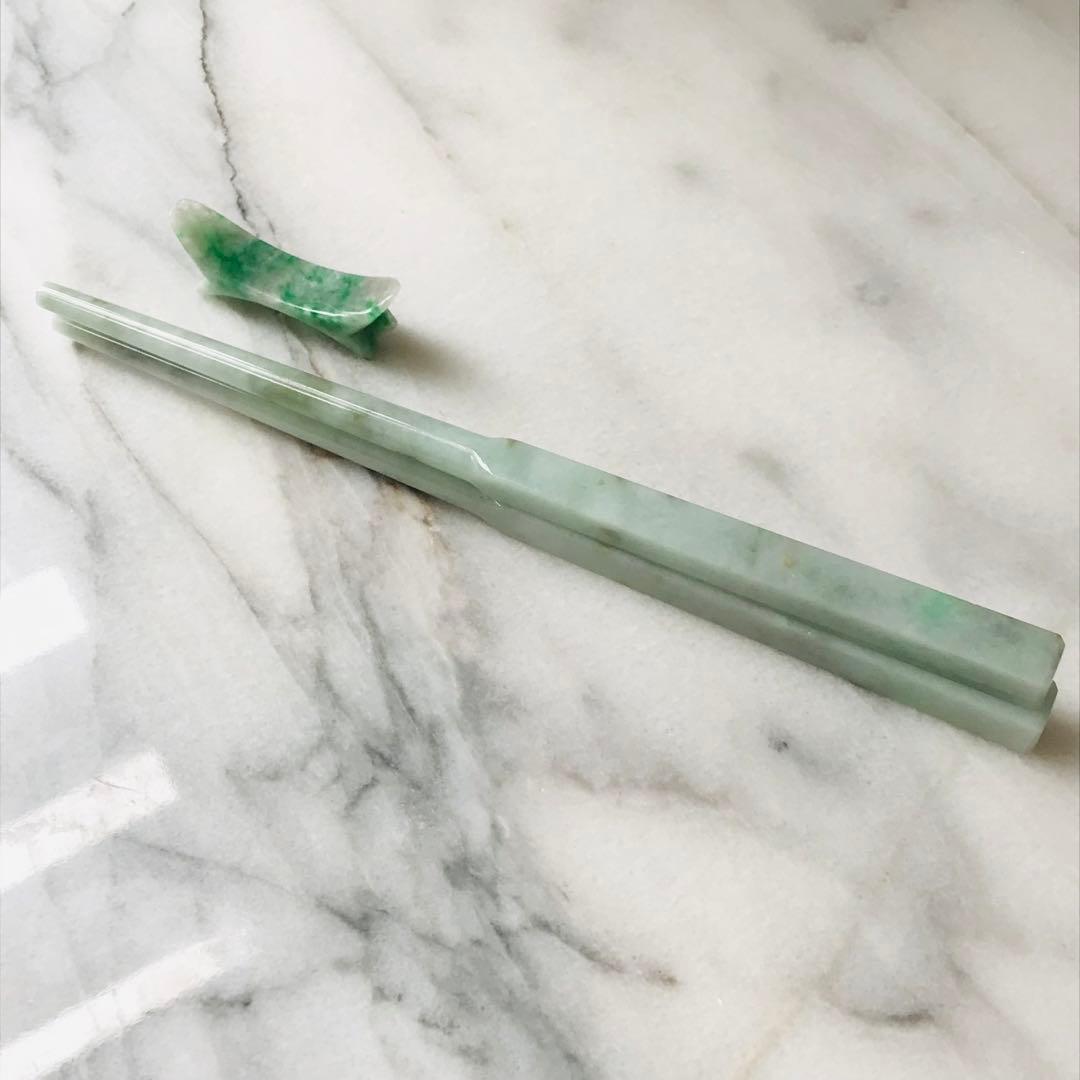 O1190-001】翡翠 ミャンマー産 一点もの インテリア お箸 箸立て