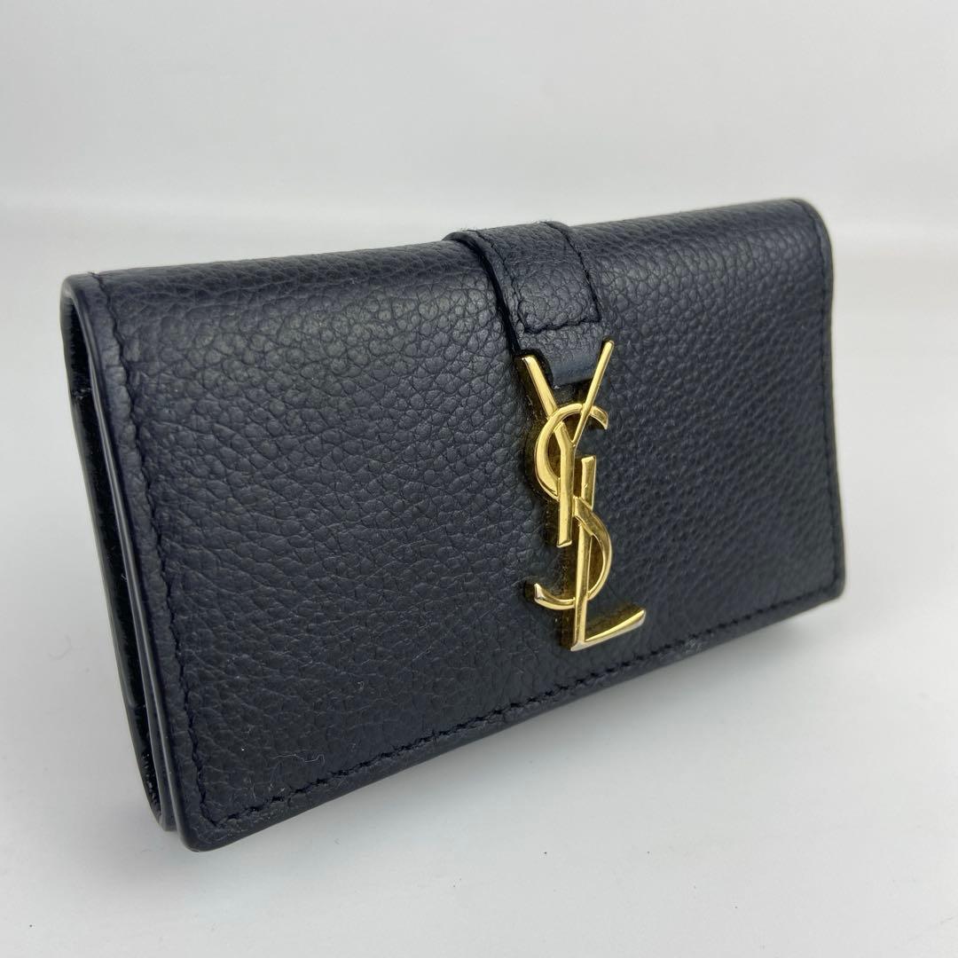 極美品 サンローランパリ キーケース シボ革 ロゴ ゴールド金具 極美品 サンローランパリ キーケース シボ革 ロゴ ゴールド金具 極美品