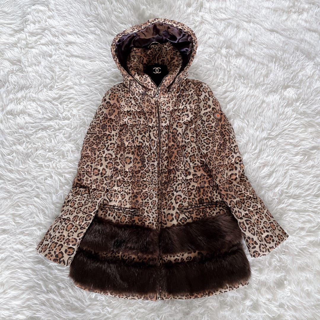 希少✨【伊太利屋】ヒョウ柄 ファー フード付きダウンコート 11 大きな