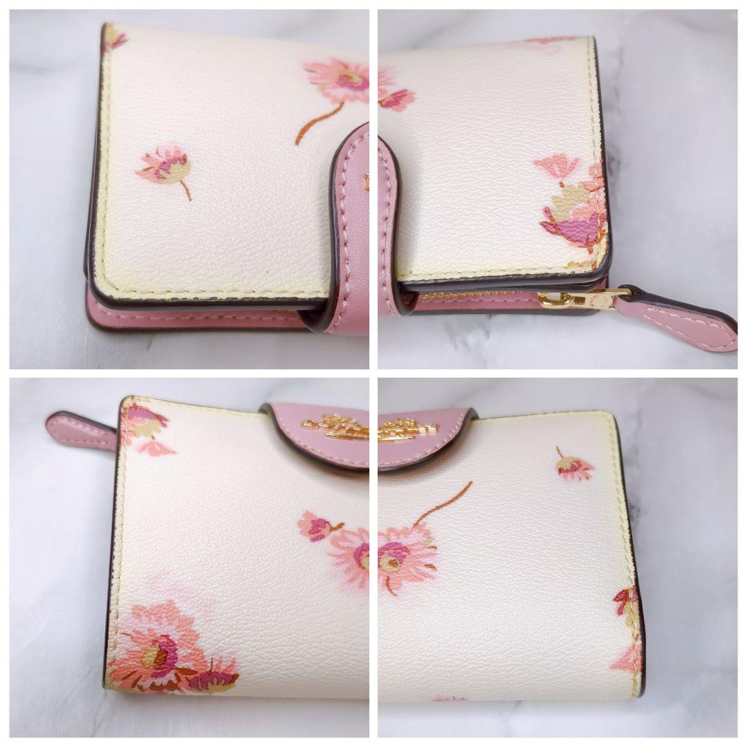 美品】COACH コーチ 折り財布 二つ折り 花柄 L字ファスナー ピンク