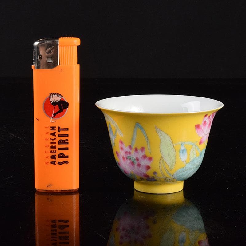 中国 慎徳堂製 黄釉粉彩 花文 茶杯 煎茶碗 C R4784