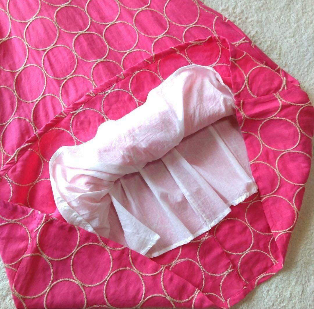 corallo】リネンピンクドット刺繍ノースリーブワンピース総柄