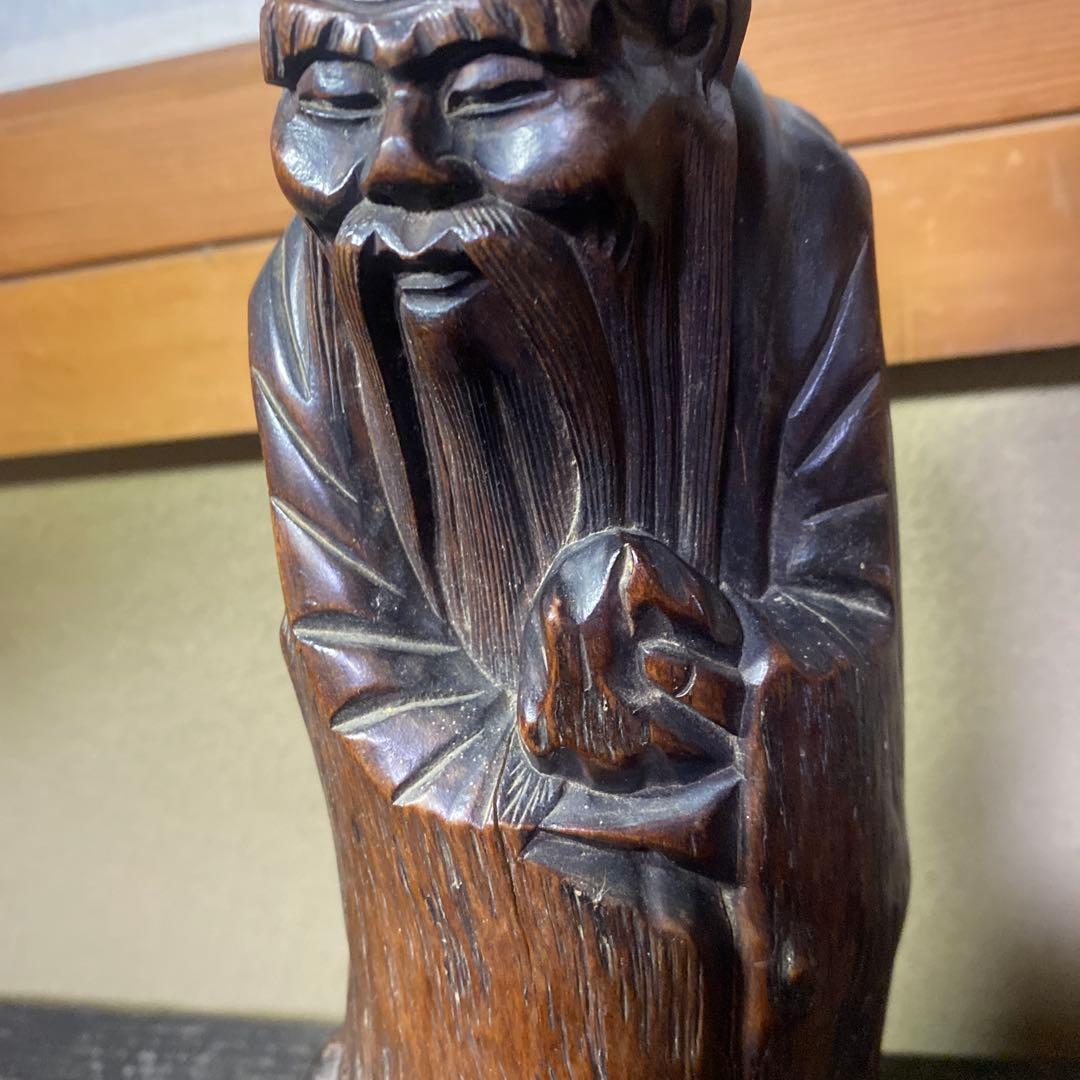 中国古玩 木彫桃仙人