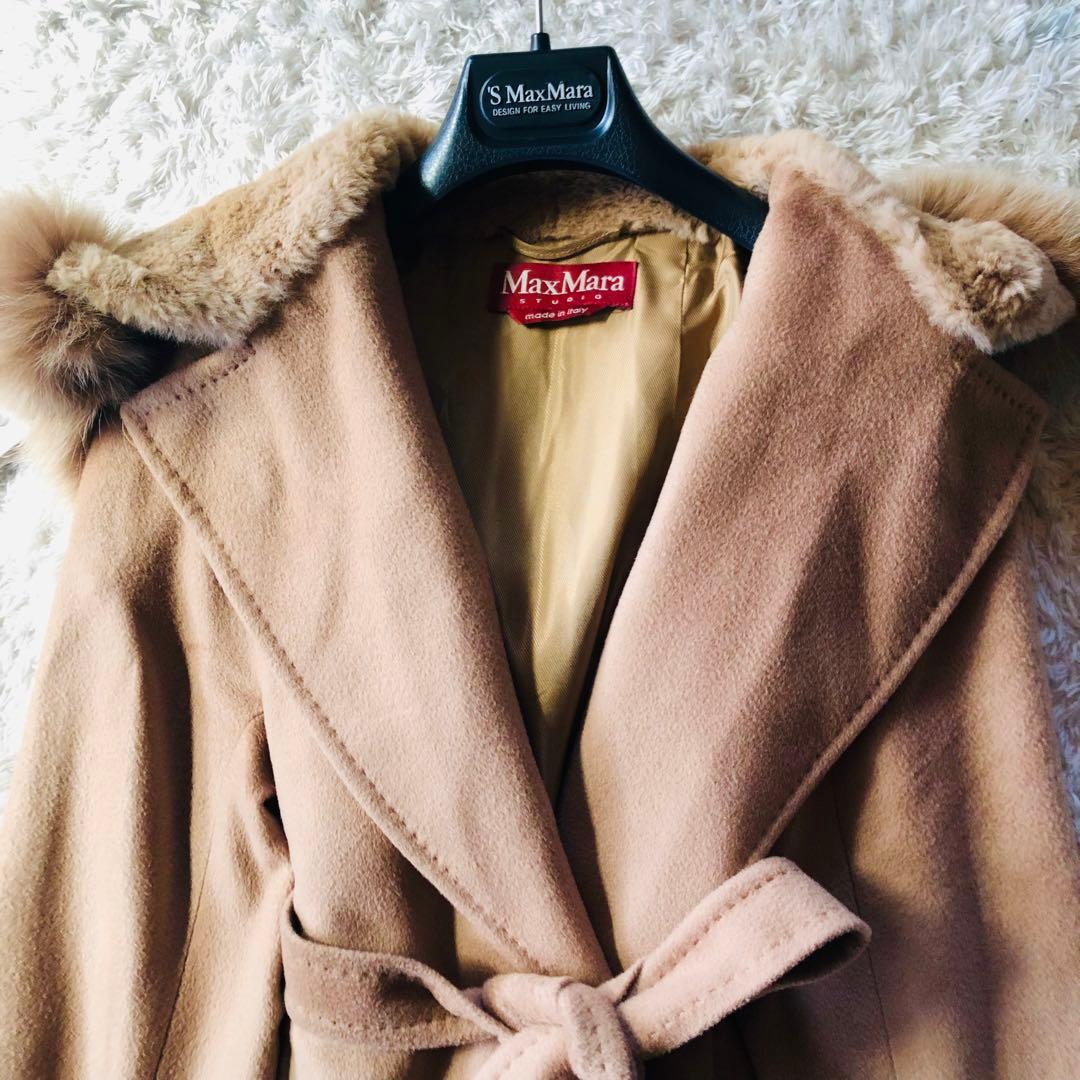 希少42✨現行モデル 極美品 マックスマーラ ベルテッドコート ファー