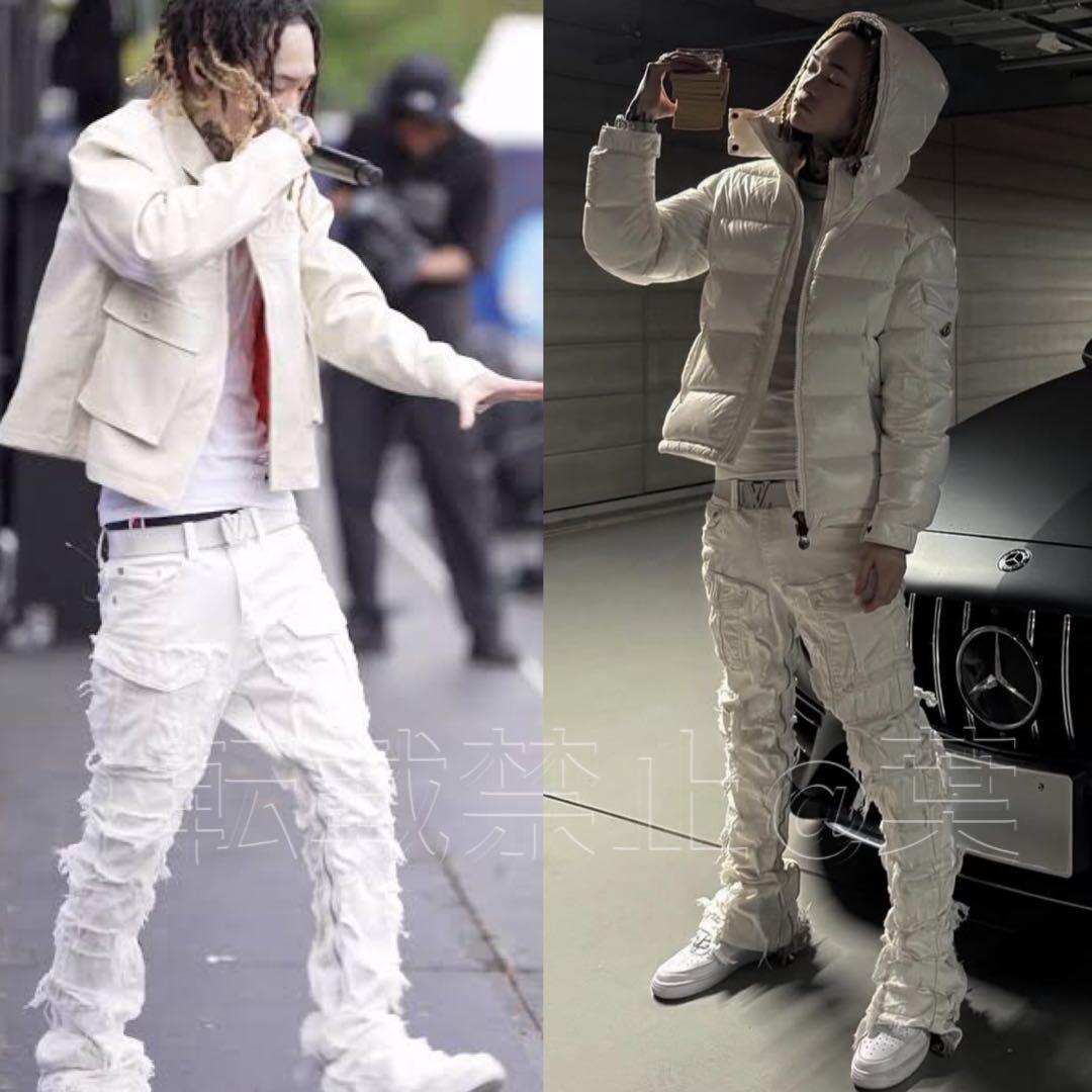 valabasasバラバサス クラッシュリペアスキニーフレアデニム ホワイト