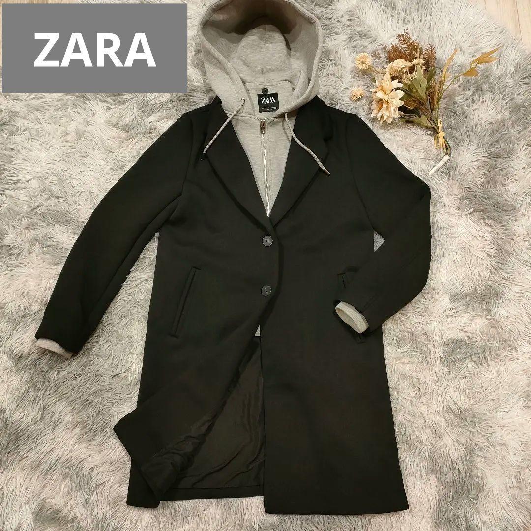美品　ZARA デタッチャブルフード コントラストコート M ロング フード付 ZARA】デタッチャブルフード コントラストコート 8073/264 (ZARA