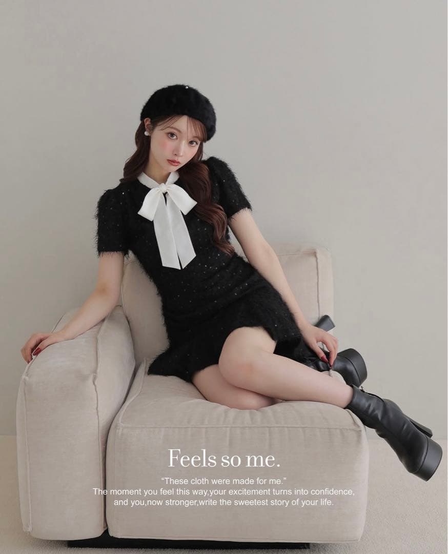 フェザースパンコールミニワンピース　mmeeme エムミーエメ オンライン ショッピング 通販ファッション - M me eme フェザー