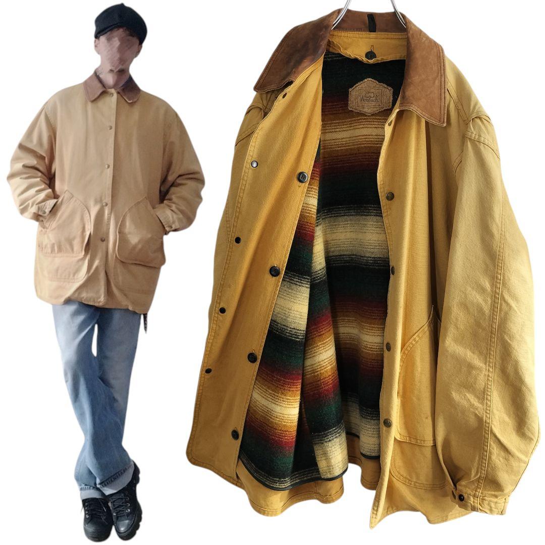 WOOLRICHウールリッチ 襟レザー ブランケットライナー カバーオール L