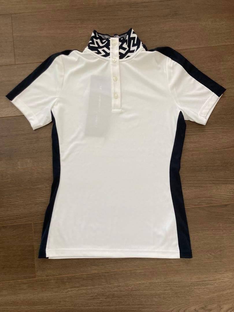 【新品タグ付】ジェイリンドバーグ 半袖シャツ ネイビー×白 ゴルフシャツ J.LINDEBERG（ジェイリンドバーグ） ゴルフウェア ゴルフシャツ 半袖