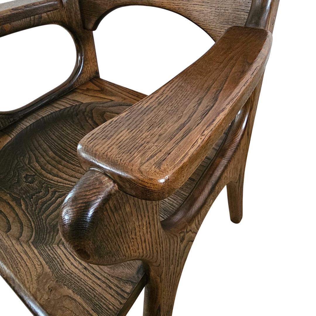 木製 アーム付き ダイニングチェア② 板座 座ぐり くり抜きデザイン