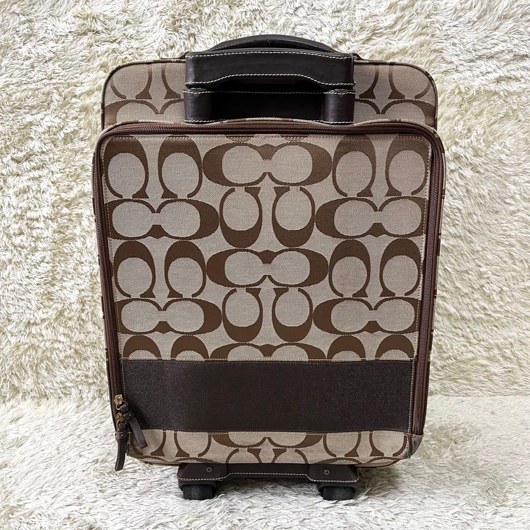 コーチ キャリーケース シグネチャー 2輪 キャンバス レザー ベージュ 茶色
