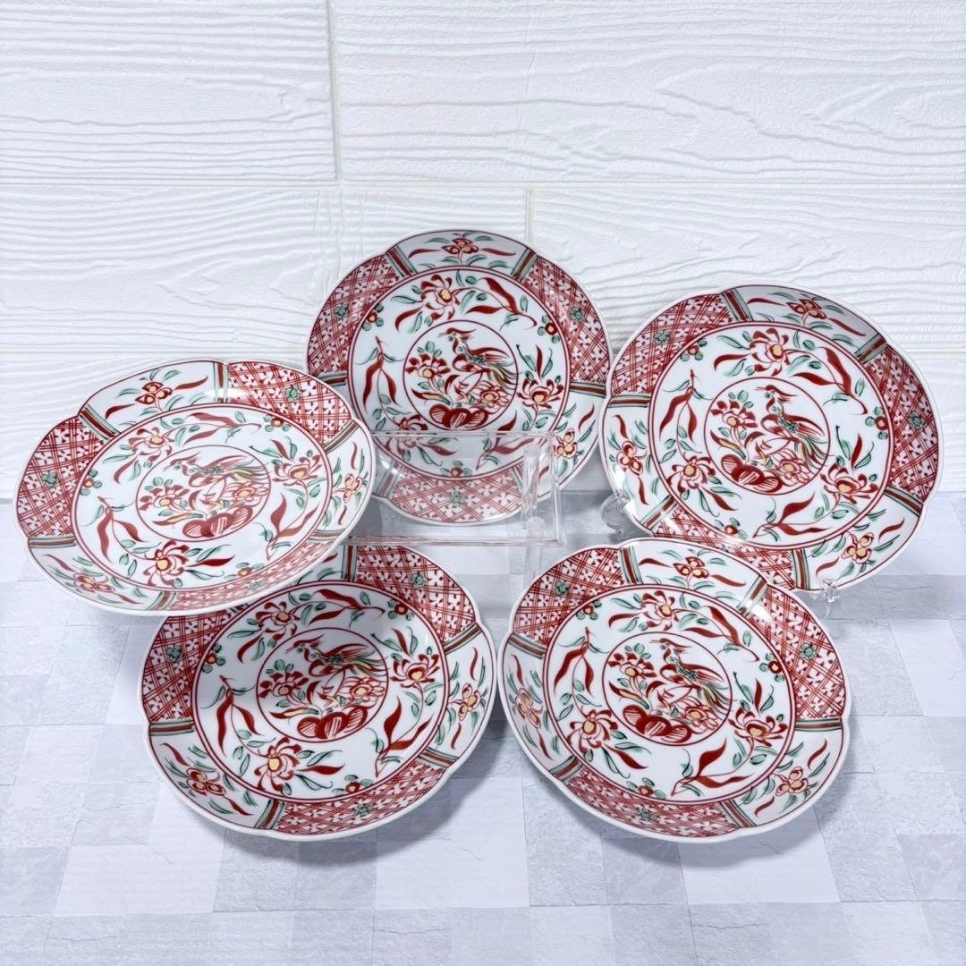 たち吉 橘吉 間取 赤絵花鳥 中皿 和皿 輪花皿 染付 古伊万里 鳳凰 間取