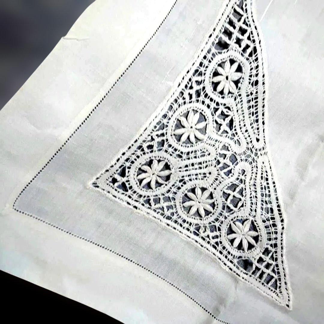 アンティーク ボビンレース テーブルクロス 111.5cm 麻