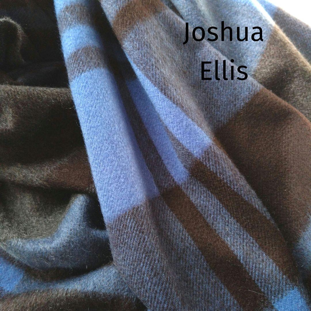 人気色✨ジョシュアエリス　チェック　　　　　大判カシミヤ100%ブルー系 カシミヤ ストール 大判 厚手 タータンチェック カシミア 100