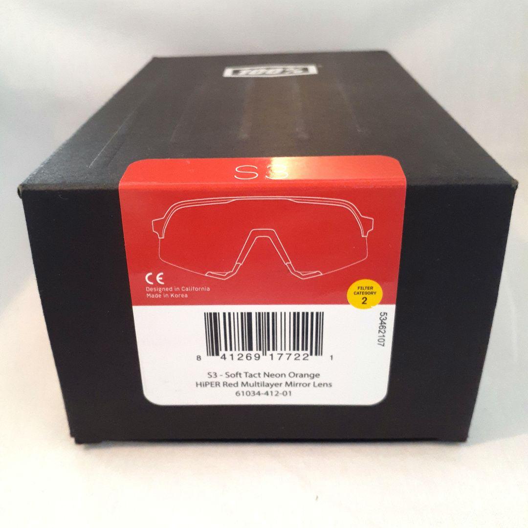 100% S3 ネオンオレンジ レッドミラーレンズ ワンハンドレッド