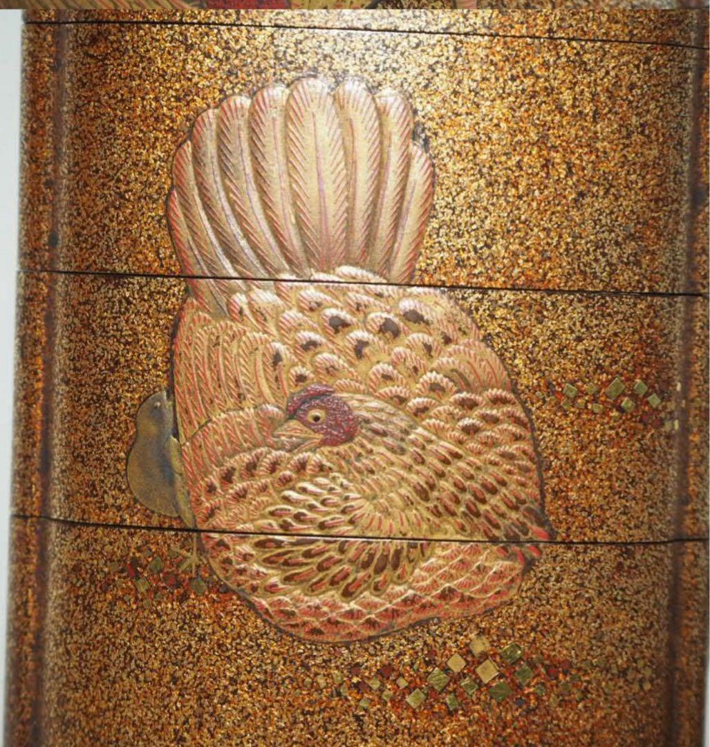 送料無料 江戸時代 極上品（在銘）本金梨子地螺鈿蒔絵 鶏図印籠 人物