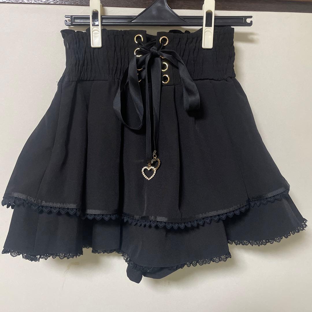 lizlisa リズリサ スカート 2連リボンベルトスカパン ブラック 地雷