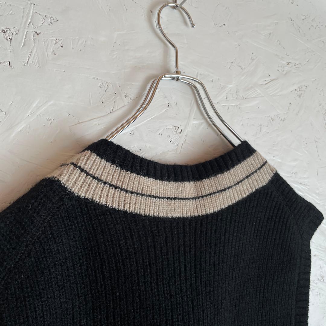 2024AW【MHL.】ウールニットVネックニットベスト 黒 L