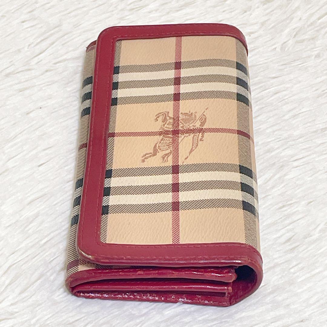 バーバリー 長財布 二つ折り PVC レザー 赤 ノバチェック シャドー
