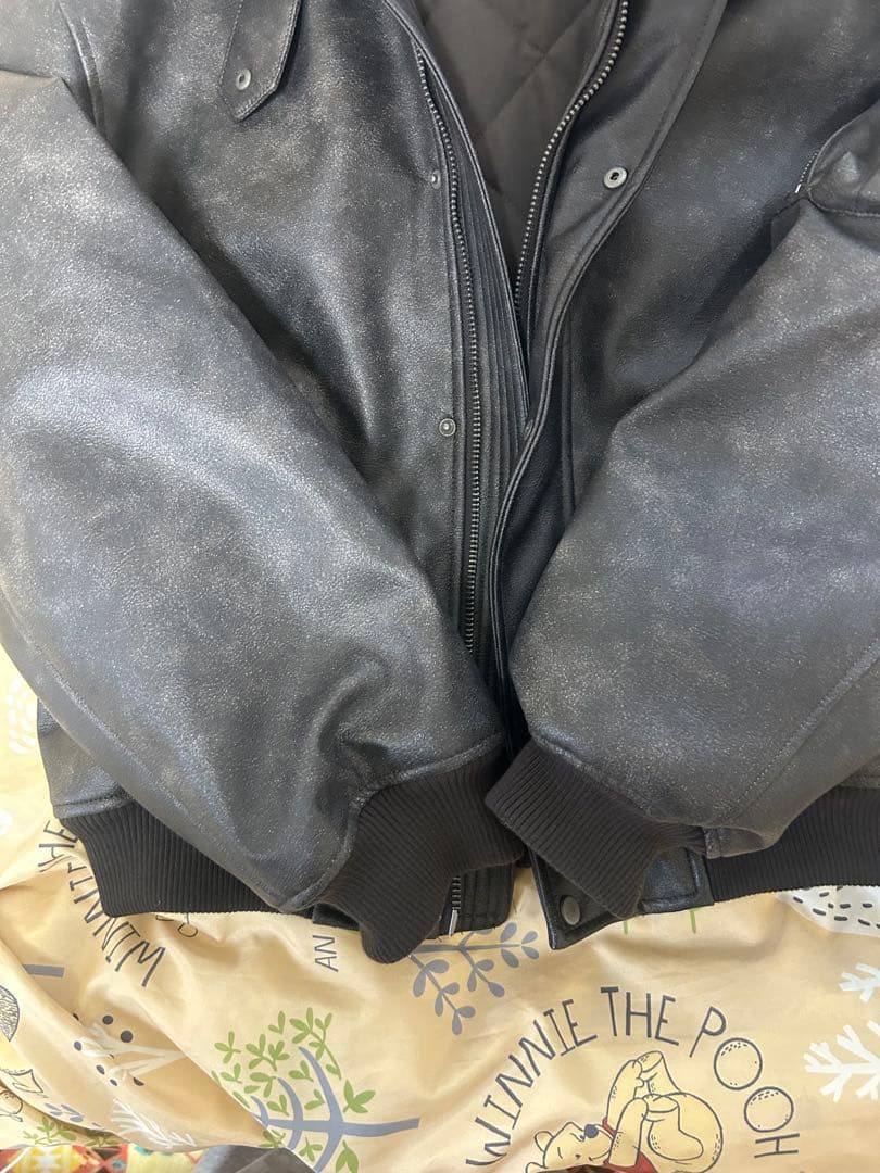 即完売 希少《ZARA》ボア襟 フェイクレザージャケット M 黒 ボンバー