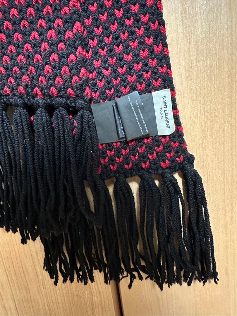 SAINT LAURENT 編み込みマフラー 黒赤の通販はau PAY マーケット
