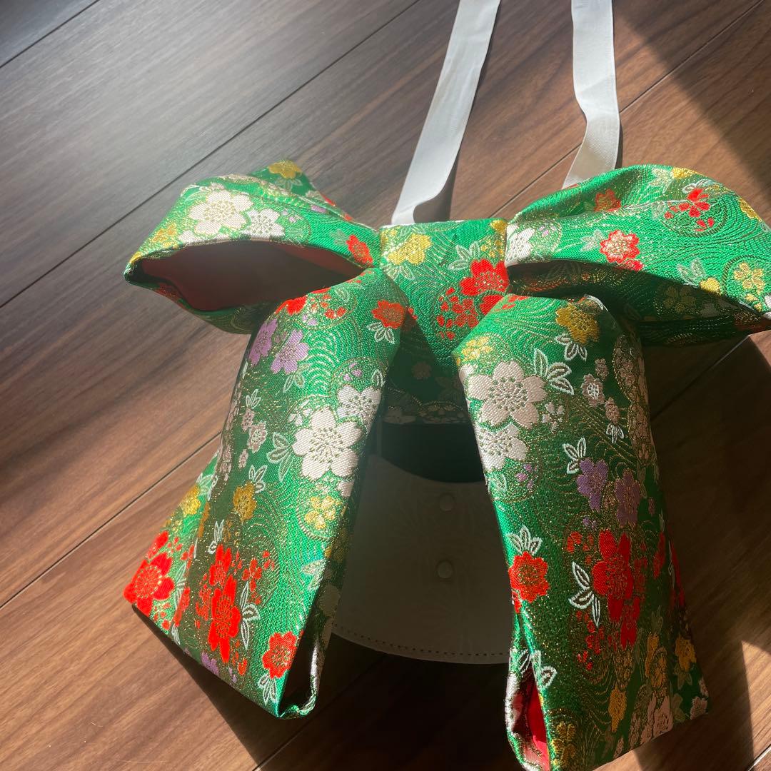 お値下げ中 七五三用 花柄リボン　髪飾り•巾着付 即納】七五三 髪飾り ちりめん和柄リボン 水引 造花 【4色】ブラック